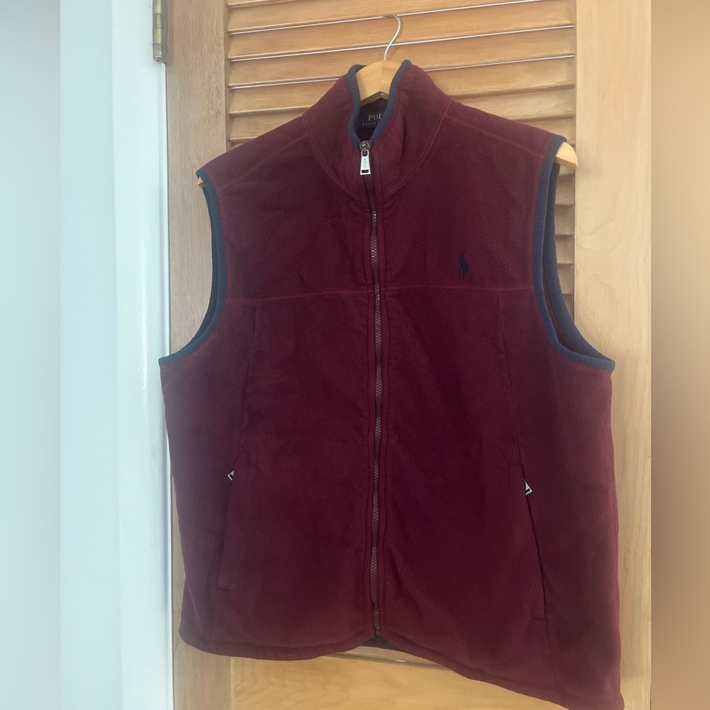 Polo Ralph Lauren Wine Red Fleece Full Zip Gilet Vest Size L
